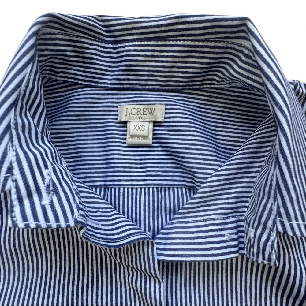 J Crew Striped Button Front Tunic Shirt Womens XXS Blue White Cotton Nautical